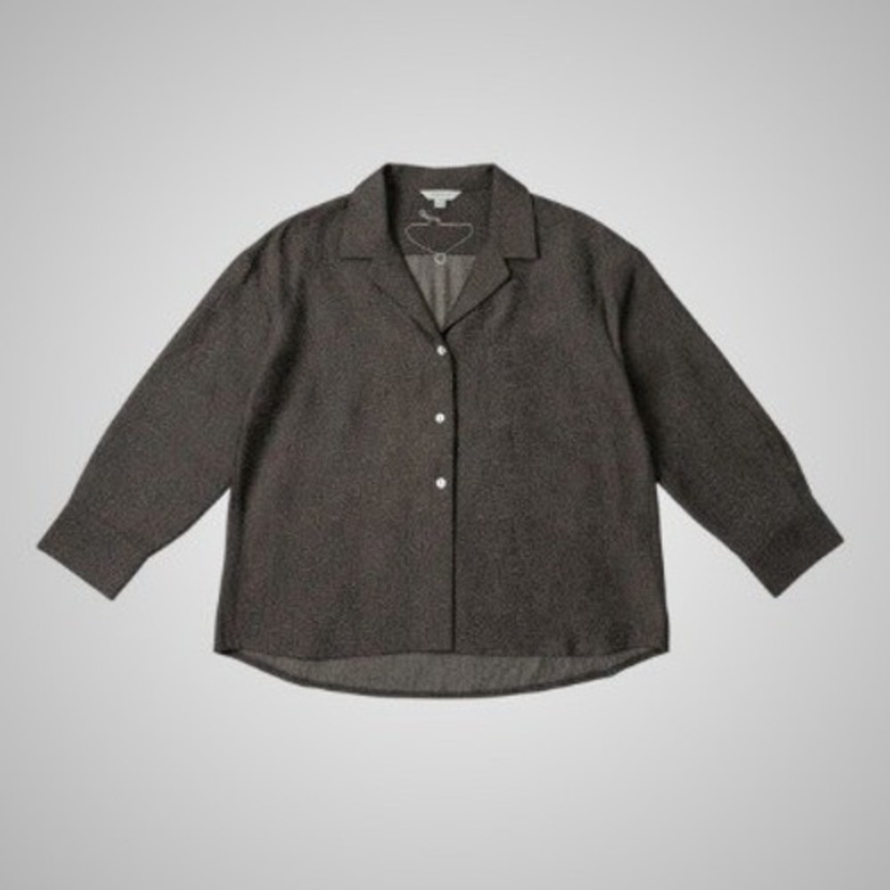 Chico's Button Down Shirt Womens Size 3 Dark Brown Embroidered Scroll Relaxed